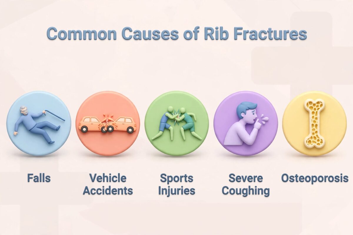 Infographic showing common causes of rib fractures
